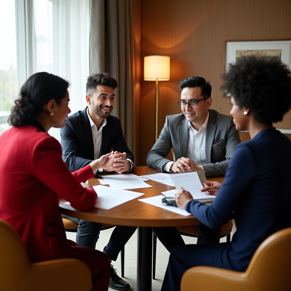 Trattativa commerciale internazionale in sala conferenze